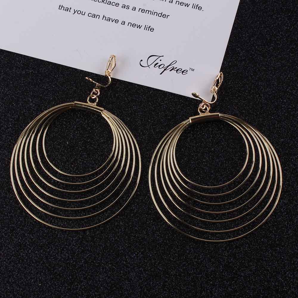 Grand plus récent or exquis rond Clip sur boucles d'oreilles femmes fille pas oreille trou boucles d'oreilles pour les femmes boucle d'oreille bijoux