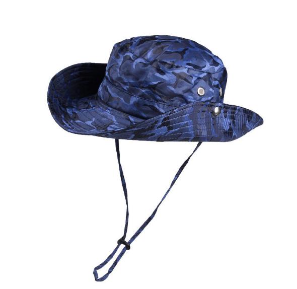 Sombrero de sol XBG-9042 de camuflaje de verano, gorra de pescador, sombrero deportivo para hombres y mujeres, gorro de protección Uv para exteriores, gorra de senderismo: Azul