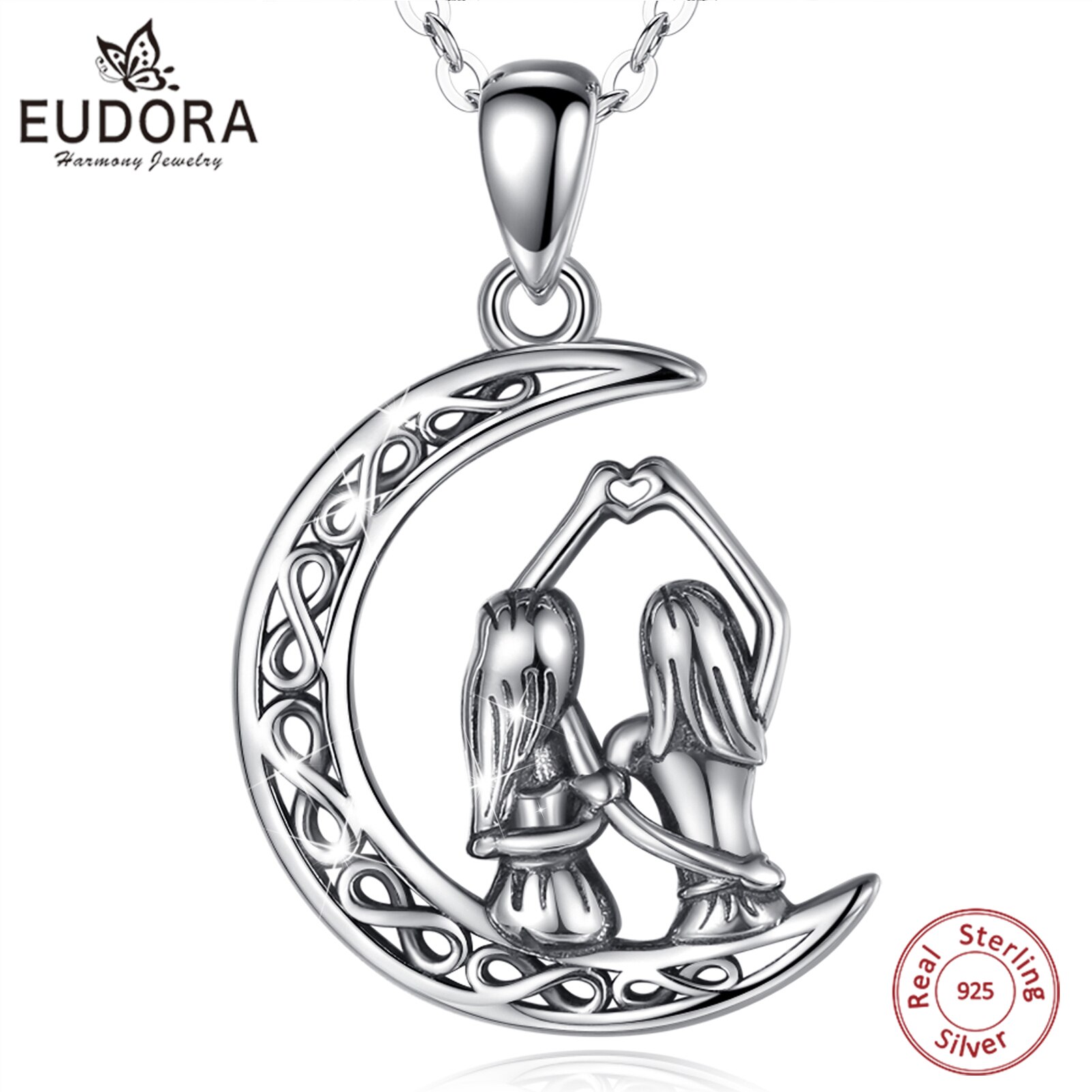 Eudora real 925 sterling silber good sisters mondanhänger halskette damen silber schmuck für geburtstagsbox cyd 640