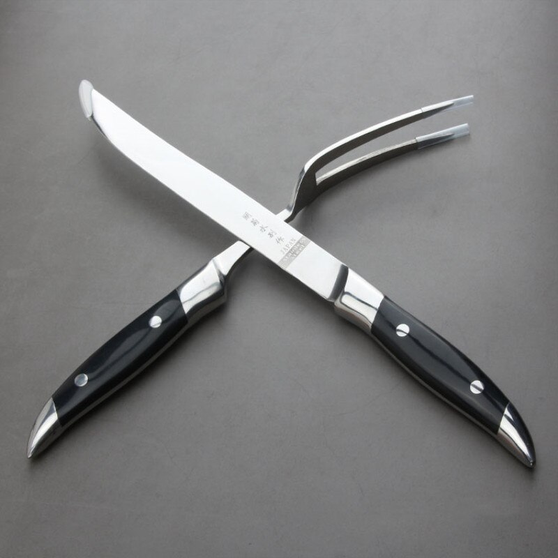 GJS Stainless Steel Kitchen 2PCS Roast Meat Knife Fork Barbecue Tool Set Knife Fork Suit Raw Fish Cutting Knives