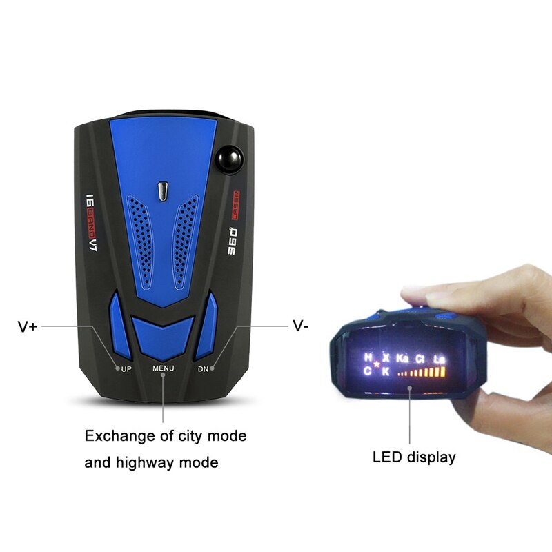 Auto Radar Detector 360 Graden Voertuig V7 Controle Snelheid Voice Alert Alarm Waarschuwing 16 Band Led Display Engels Russisch Auto