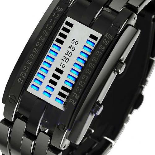 Mode Paar Horloge Mannen Vrouwen Creatieve Rvs Klok LED Datum Armband Binaire Horloge: Man Black