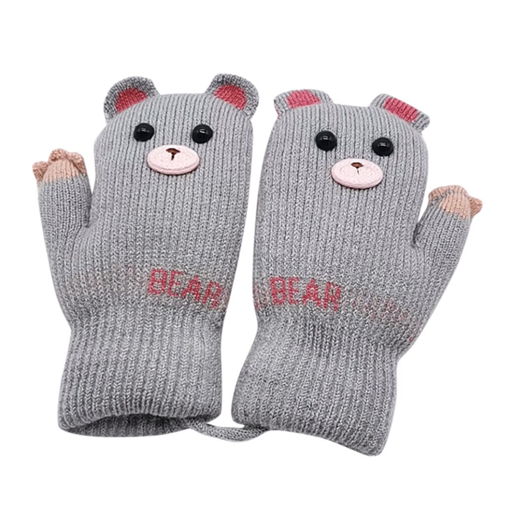freundlicher freundlicher Winter-Halfter Insgesamt Finger Bär oben Kaschmir Druck Handschuhe детская одежда Kind kappe Plüsch Hütte Ohrenschützer Deckel # e25: Grau
