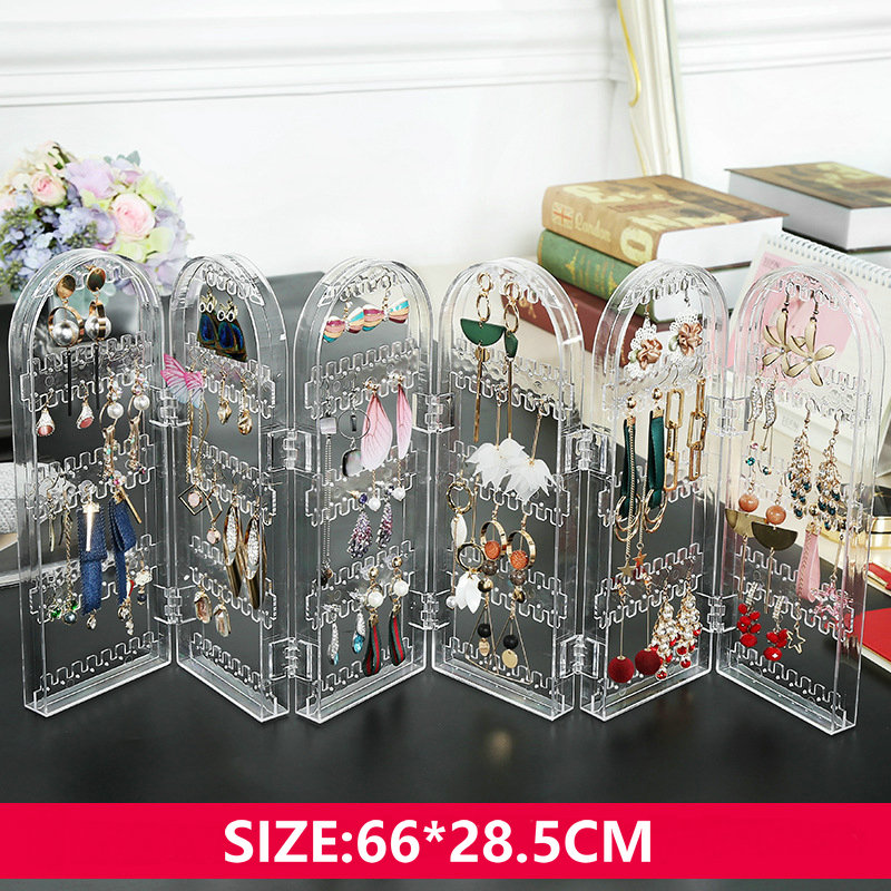 Earring Holder Organizer Jewelry Organiser Stand Foldable Screen Necklace Rack Multi-Purpose Dressing Tablet Jewelry Holder: green