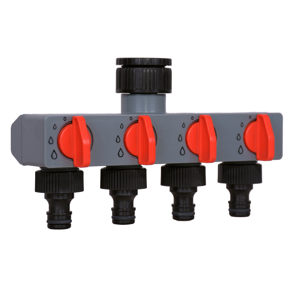 2-Wege/4-Wege-Wasserverteiler-Wasserhahn-Adapter, ABS-Kunststoff-Anschluss, 3/4 und 1 Zoll Schlauchverteiler für Schlauch, Rohr, Wasserhahn: grau