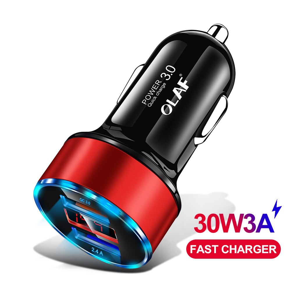 OLAF 30W QC 3,0 Schnelle USB Auto Ladegerät Für iPhone X 8 7 Samsung S10 Xiaomi schnell aufladen 3,0 5V 3A Dual USB LED Anzeige Auto Ladegerät: QC 3.0 rot