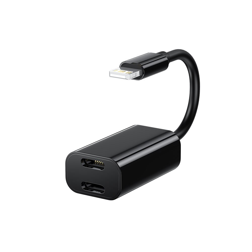 Dubbele Lightning Splitter Voor Iphone 13 12 11 Pro Max X Xs Xr 8 Plus Se 3 Ipad 2 In 1 Otg Adapter Hoofdtelefoon Audio Opladen Kabel: Black