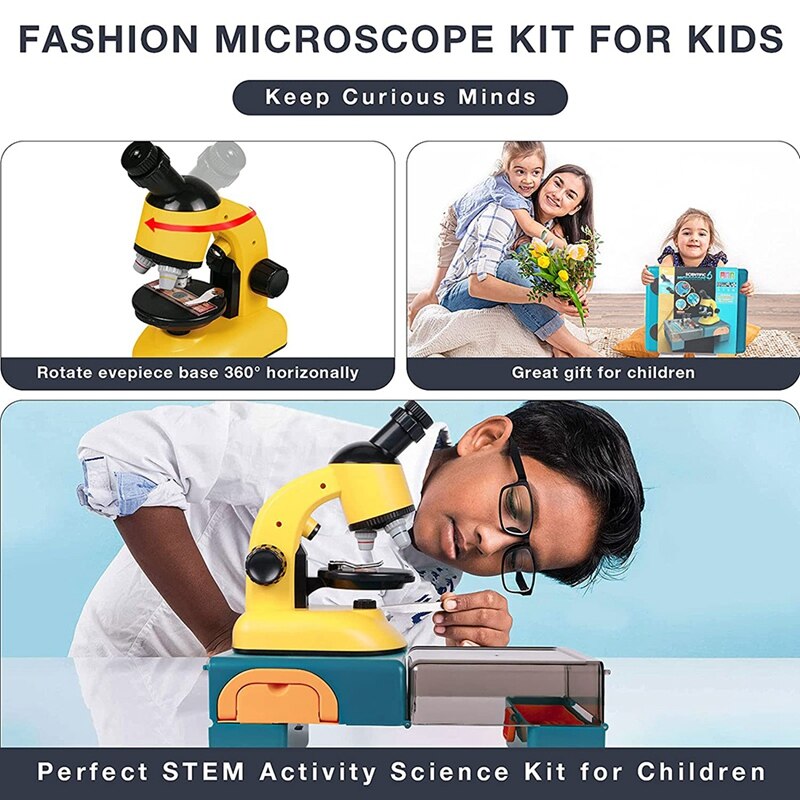 Kit de Microscope pour enfants de 8 à 12 ans, Kits de Science pour enfants, grossissement LED 40X-1200X, pour débutants garçons filles