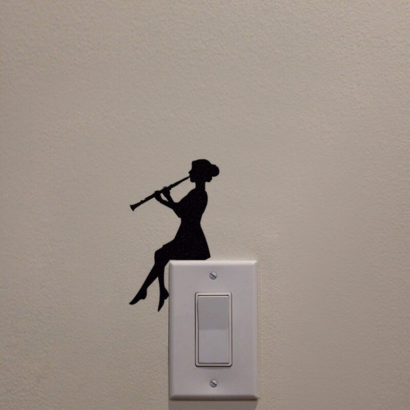 KUCADA girl switch panel sticker for home decoration removable wall sticker wallpaper diy black mural decor WP1888