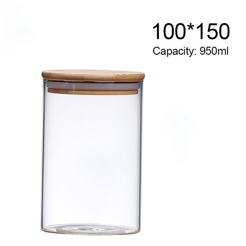 Bocaux pour céréales en vrac, stockage dans la cuisine, bouteille en verre scellé, récipient alimentaire, couvercle en bois, grains de café, épices, sucre, organisateur: 10x15cm 950ml
