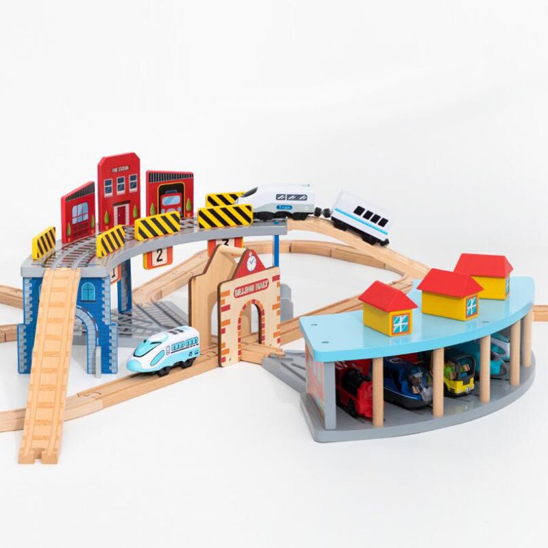 Houten Trein Station Auto Garage Speelgoed Beuken Houten Track Railway Bridge Fit Biro Alle Merken Houten Spoor Speelgoed Voor Kinderen