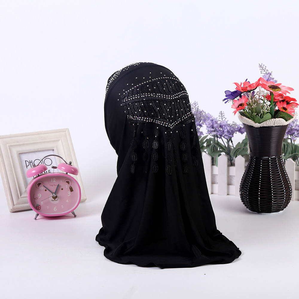 Chapeau Turban Hijab pour filles musulmanes, 1 pièce, casquette Amira, couvre-chef arabe, châles de prière, couvre-chef pour enfants de 3 à 8 ans: Black