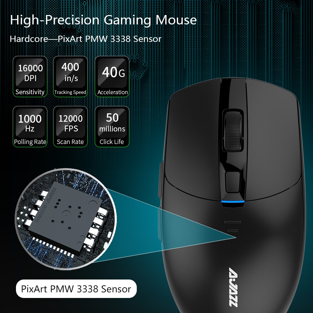 Ajazz i303Pro Wireless Mouse Gaming Mouse Lightweight PixArt PMW3338 Chip Wireless Driver 6 Colors LED Light Adjusting 16000DPI