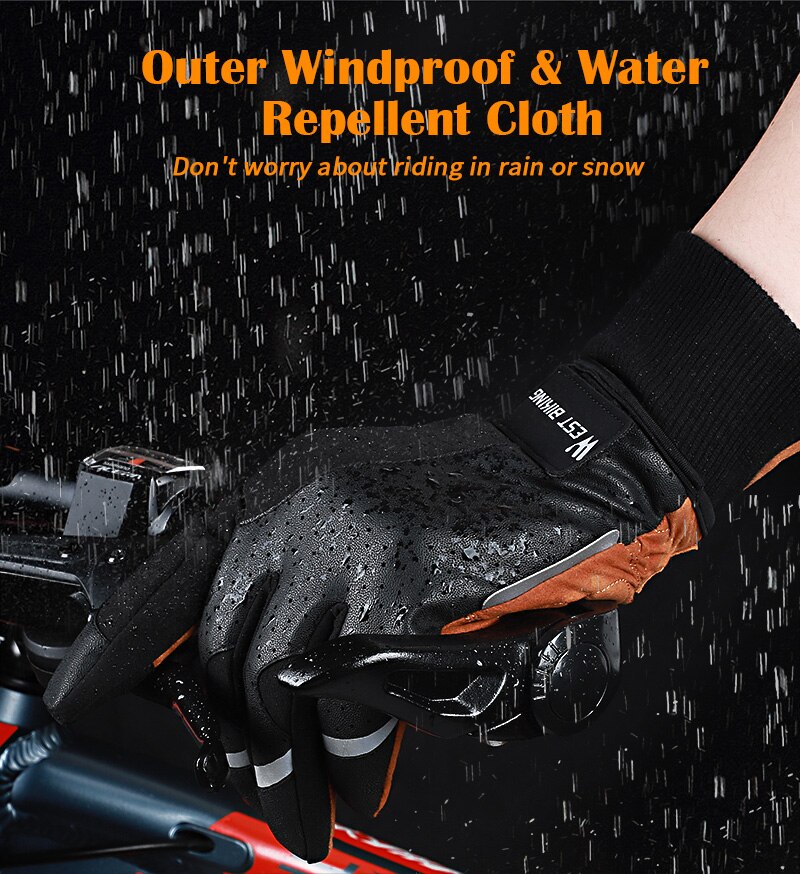 WEST BIKING Winter Sport Gloves Thicken Lengthen Warm Cycling Equipment Men Women Outdoor Skiing MTB Bike Motorcycle Gloves
