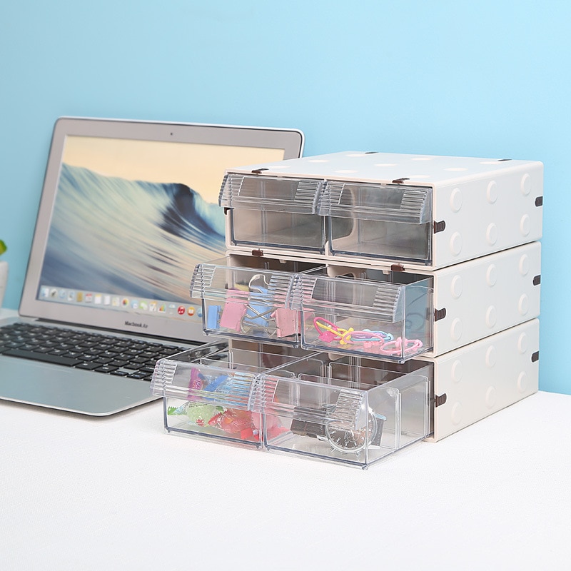 Kontor desktop skuffe opbevaring plast opbevaring boks kan stables gennemsigtig mini boks støv