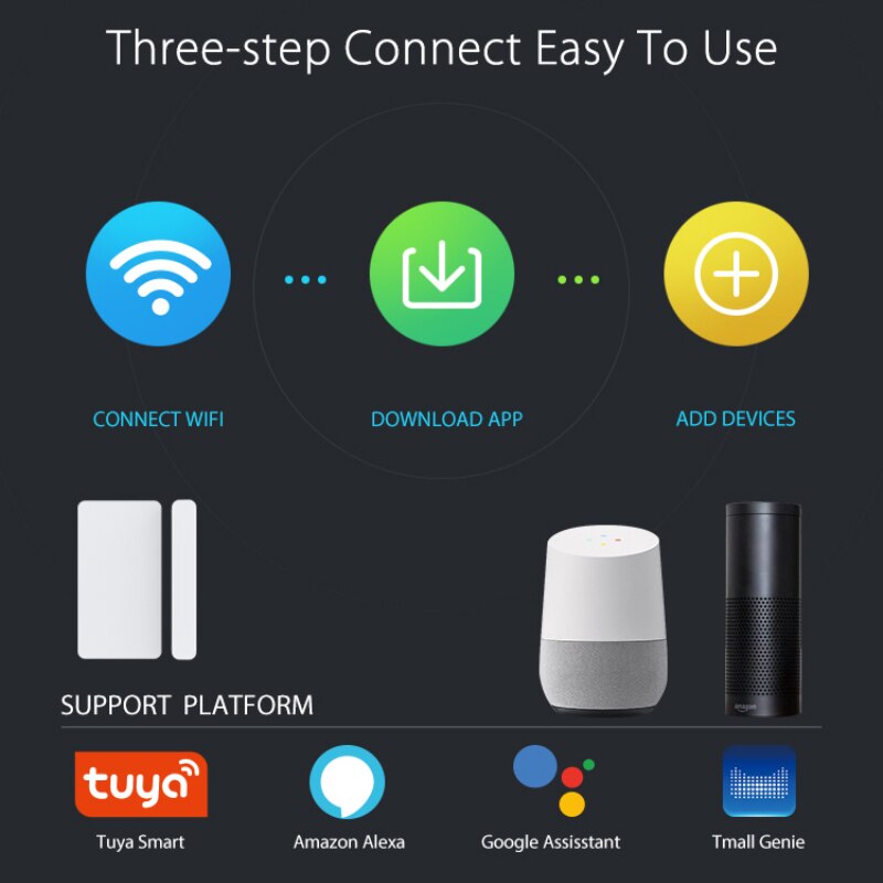 Tuya Smart WiFi Door Sensor Door Open Closed Detectors WiFi App Notification Alert Security Alarm Support Alexa Google Home
