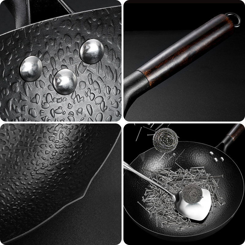 Wok Pan, Stir Fry Pan Flat Bottom Pan,Cast Iron Wok for Electric Stove, Induction Cooker and Gas Stove