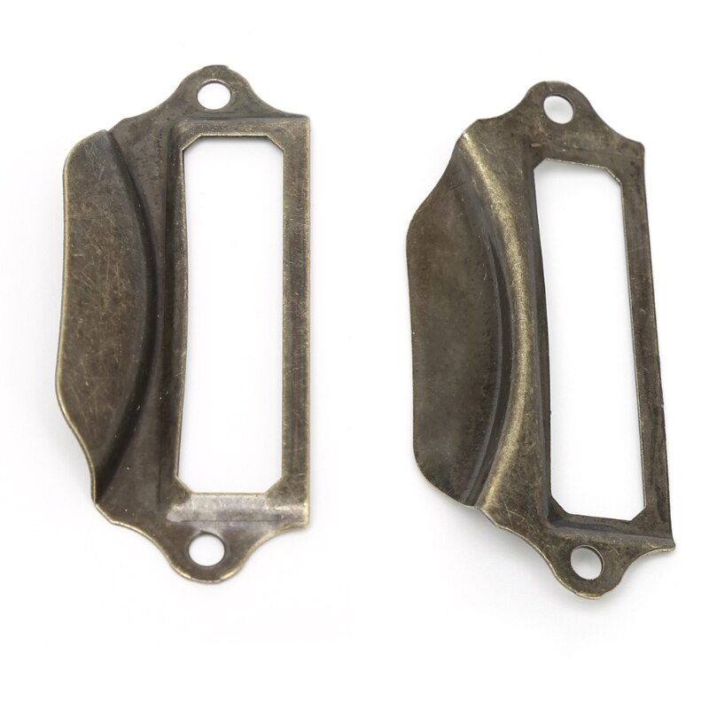 10xAntique Brass Label Pull Frame Handle File Name Card Holder Cabinet Drawer