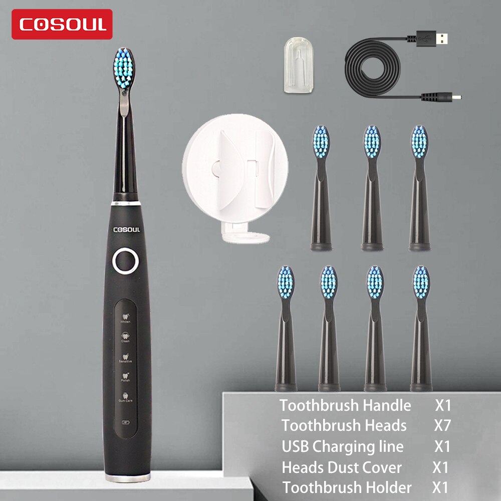 COSOUL-cepillo de dientes eléctrico para hombre y mujer, cepillo dental sónico para limpieza, blanqueador, 5 modos, recargable 40000 veces/min, automático, impermeable
