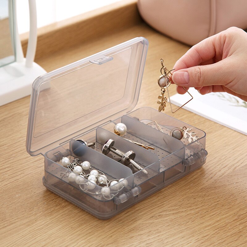 To lag plast makeup organizer dobbelt side smykkeskrin kosmetisk organizer ring rack halskæde øreringe display organizer box