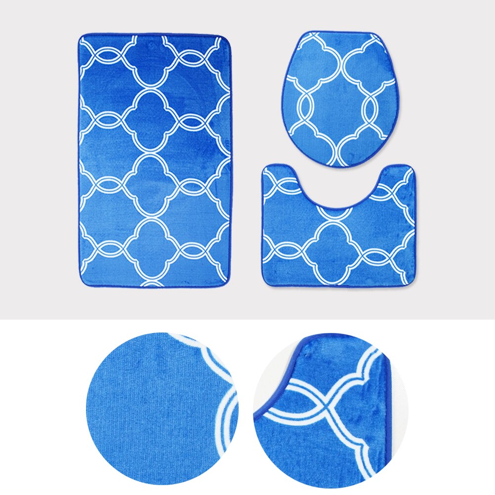 3 in 1 Lantern Pattern Bathroom Mat Set Antiskid Washroom Carpet Mat Toilet Seat Lid Cover (Blue): Blue