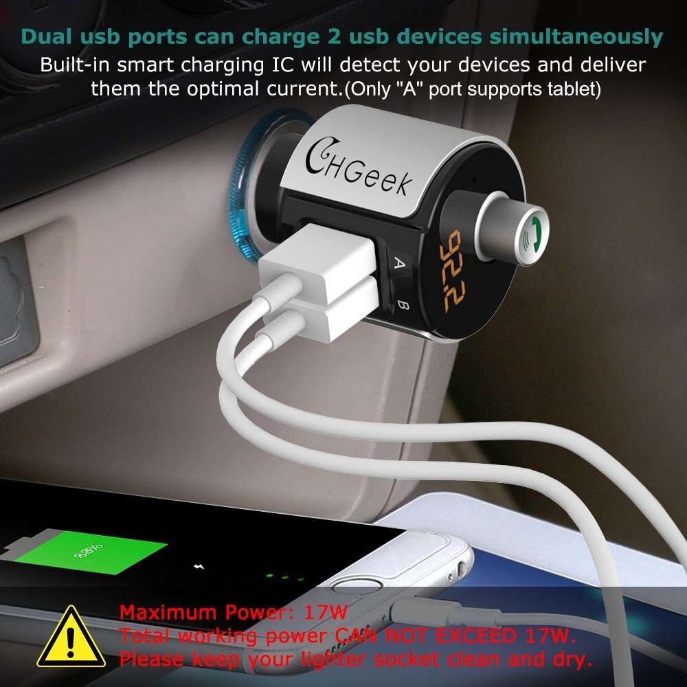 Transmisor Bluetooth para coche, 12-24v, doble USB, pantalla LED,