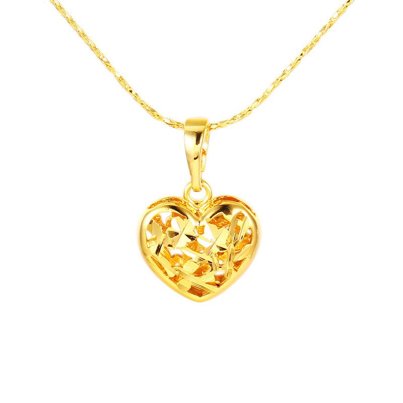 24K Gold Necklace Pendants for Women Simple Heart Charm Pendant Fine Jewelry for Wedding Birthday (Without Chain): Default Title