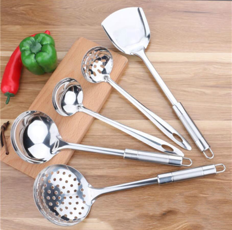 Antirust Cooking Tool Sets 304 Food Stainless Steel Kitchen Tools Gadgets Spatula Colander Soup Spoon Home Healthy Tools E11825: 2