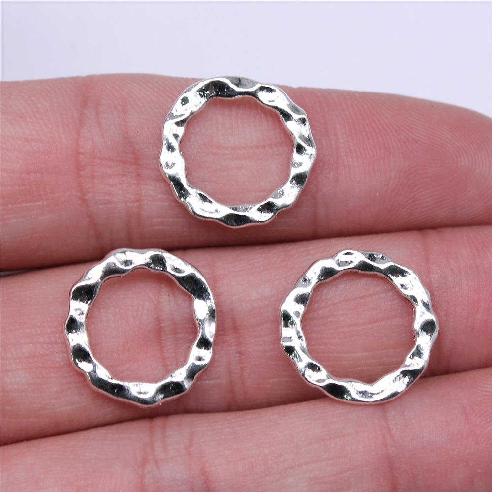 10 Uds. De colgantes redondos de Color bronce tibetano y plata, fabricación de joyería antigua, dijes artesanales hechos a mano DIY para fabricación de joyas: Rodio plateado