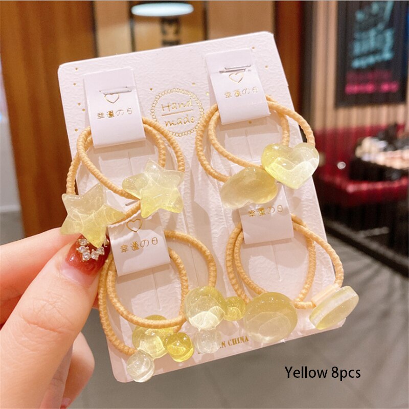 Conjunto de artículos para el cabello con figuras geométricas para niña, 8 Uds., coletero elástico de estrella y corazón para niña, goma de dibujos animados para cabello, de Navidad: Yellow 8pcs