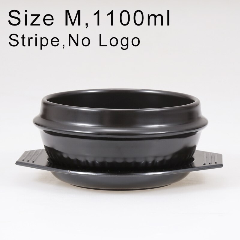 Korean Cuisine Dolsot Stone Bowl for Bibimbap Jjiage Ceramic Soup Ramen Bowls With Tray Packing Ceramic Bowl: Stripe 1100ml