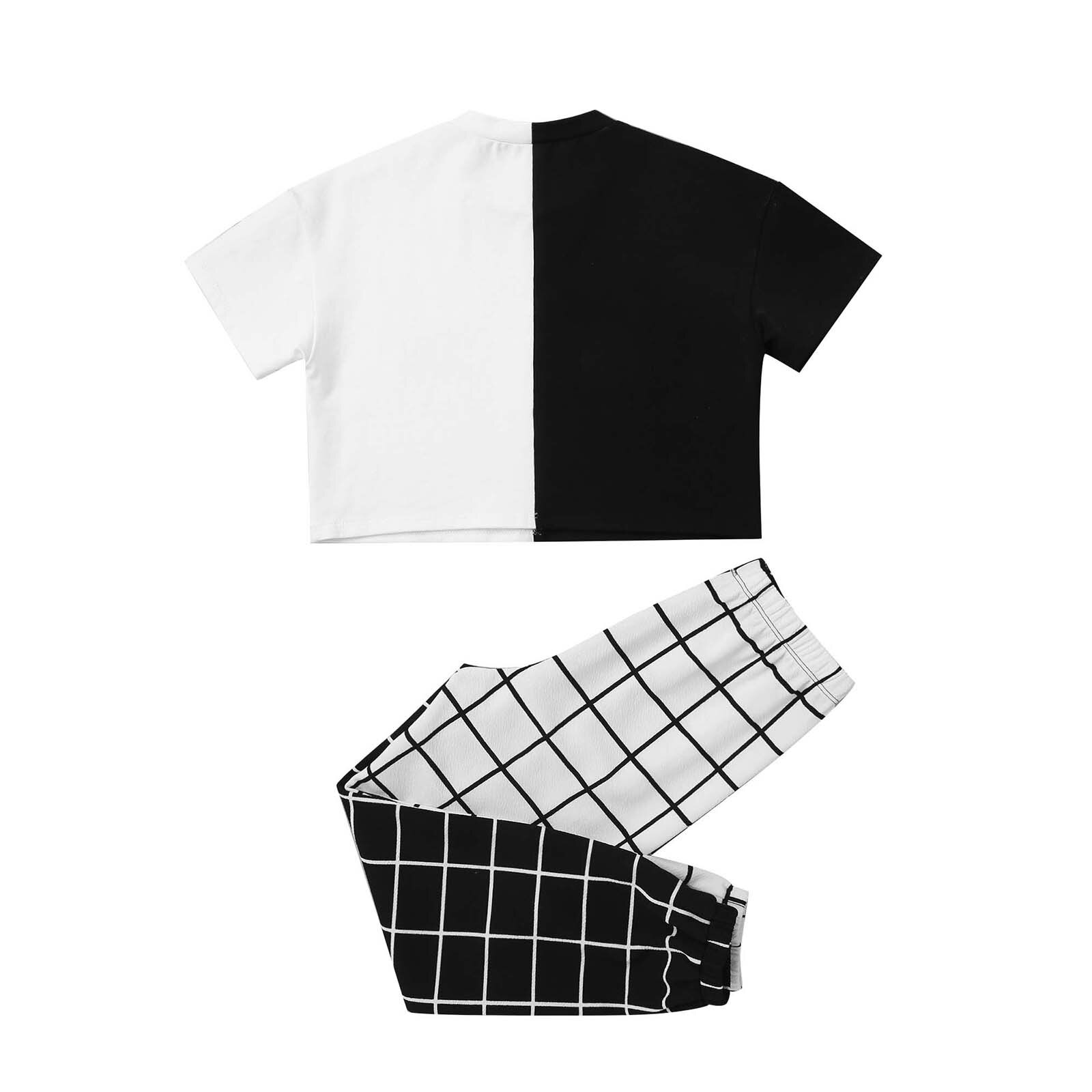 4-16Y Girls Sports Set Kids Girls Clothes Sets Butterfly Print Crop Tops + Plaid Pants Summer Teen Workout Dancewear