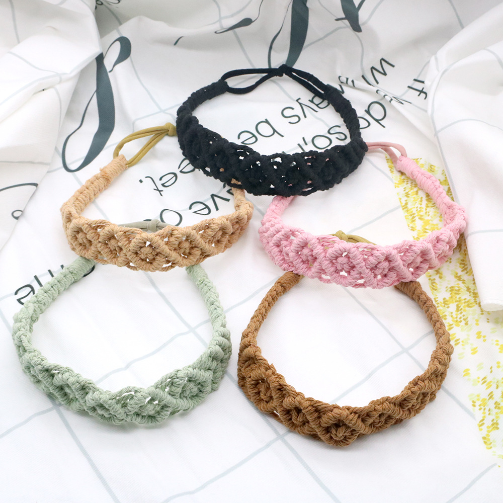 Serre-tête en macramé pour adulte, serre-tête Chic et bohème, accessoires pour cheveux, Turban élastique, couleur unie