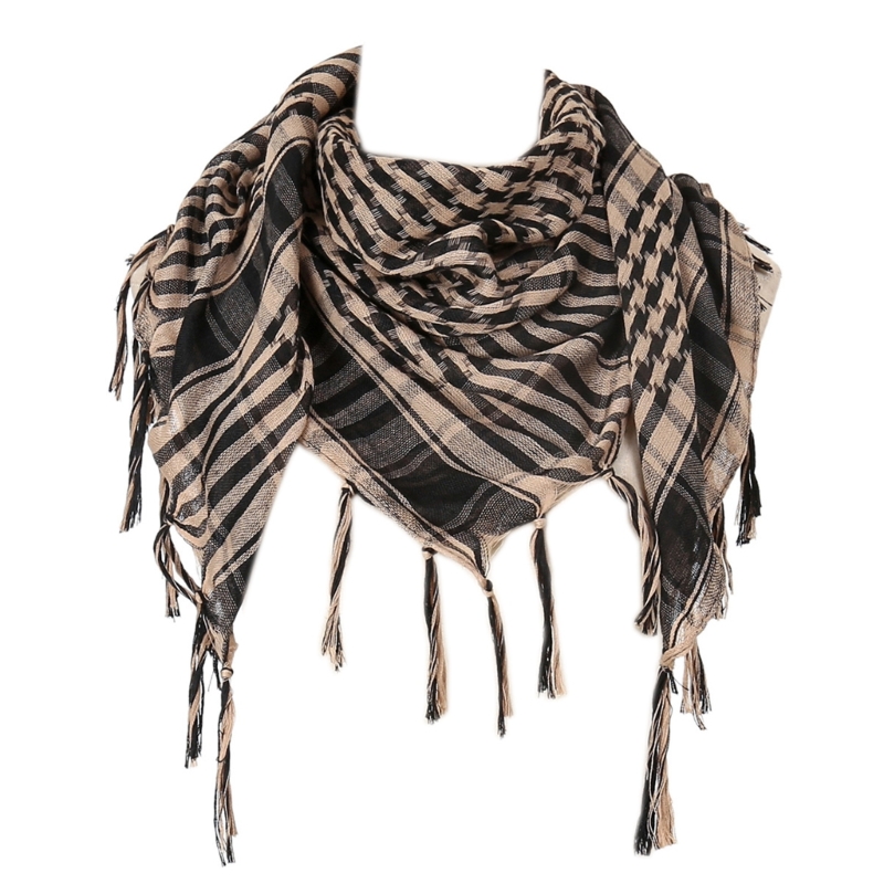 Elegante lenço shemagh com franjas xadrez xale árabe para homens mulheres muçulmanos à prova poeira lenço no pescoço do: Cáqui