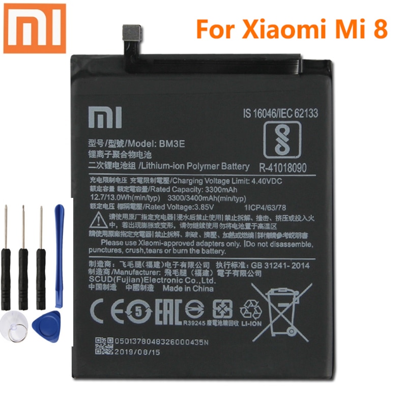 100% Originele Xiao Mi Telefoon Batterij BM3E Voor Xiaomi Xiaomi8 Mi 8 Mi8 M8 Real 3400Mah Batterie bateria + Gratis Tools