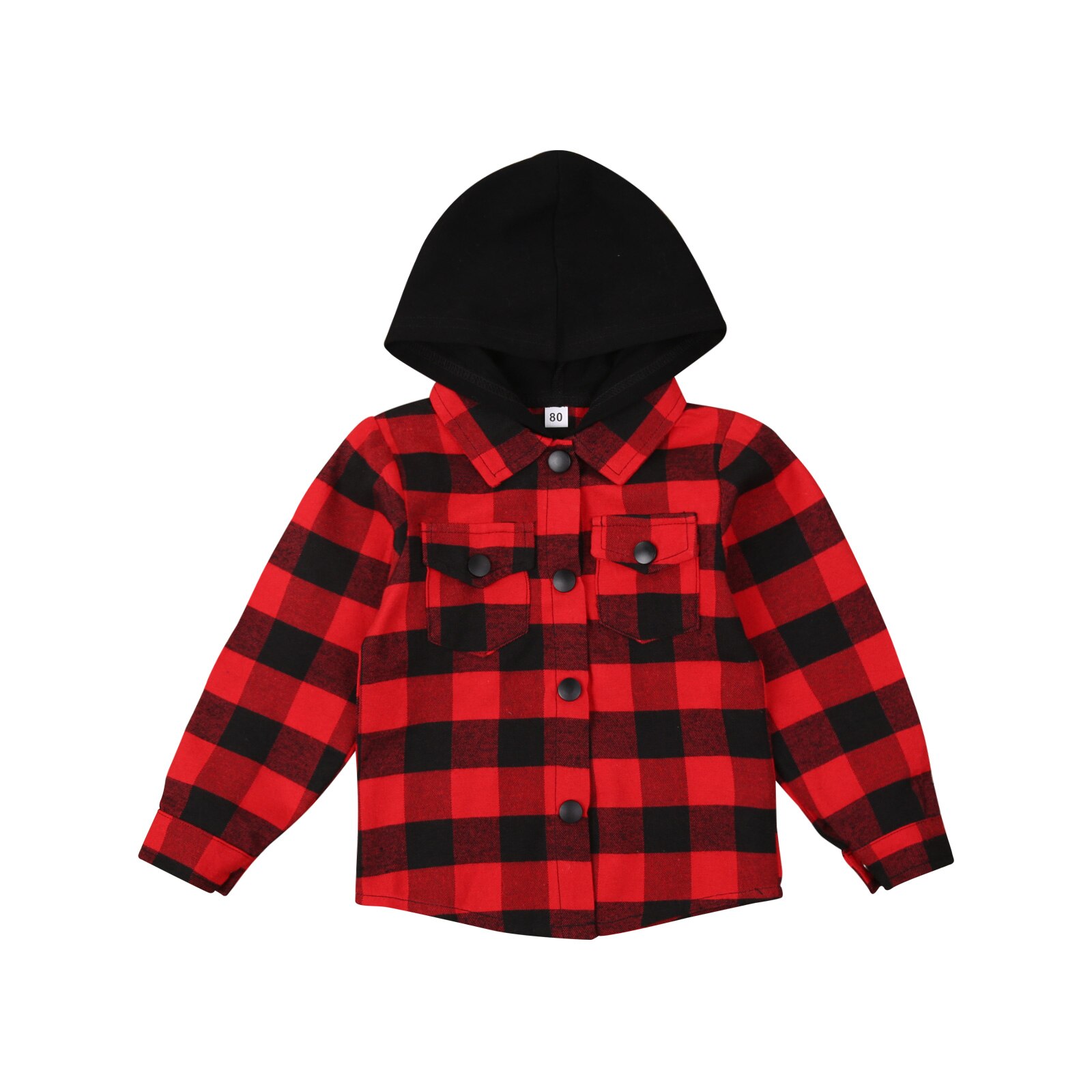Automne enfants garçons veste hauts Plaid imprimer à manches longues simple boutonnage à capuche manteau 4 couleurs: A / 6-12 Months