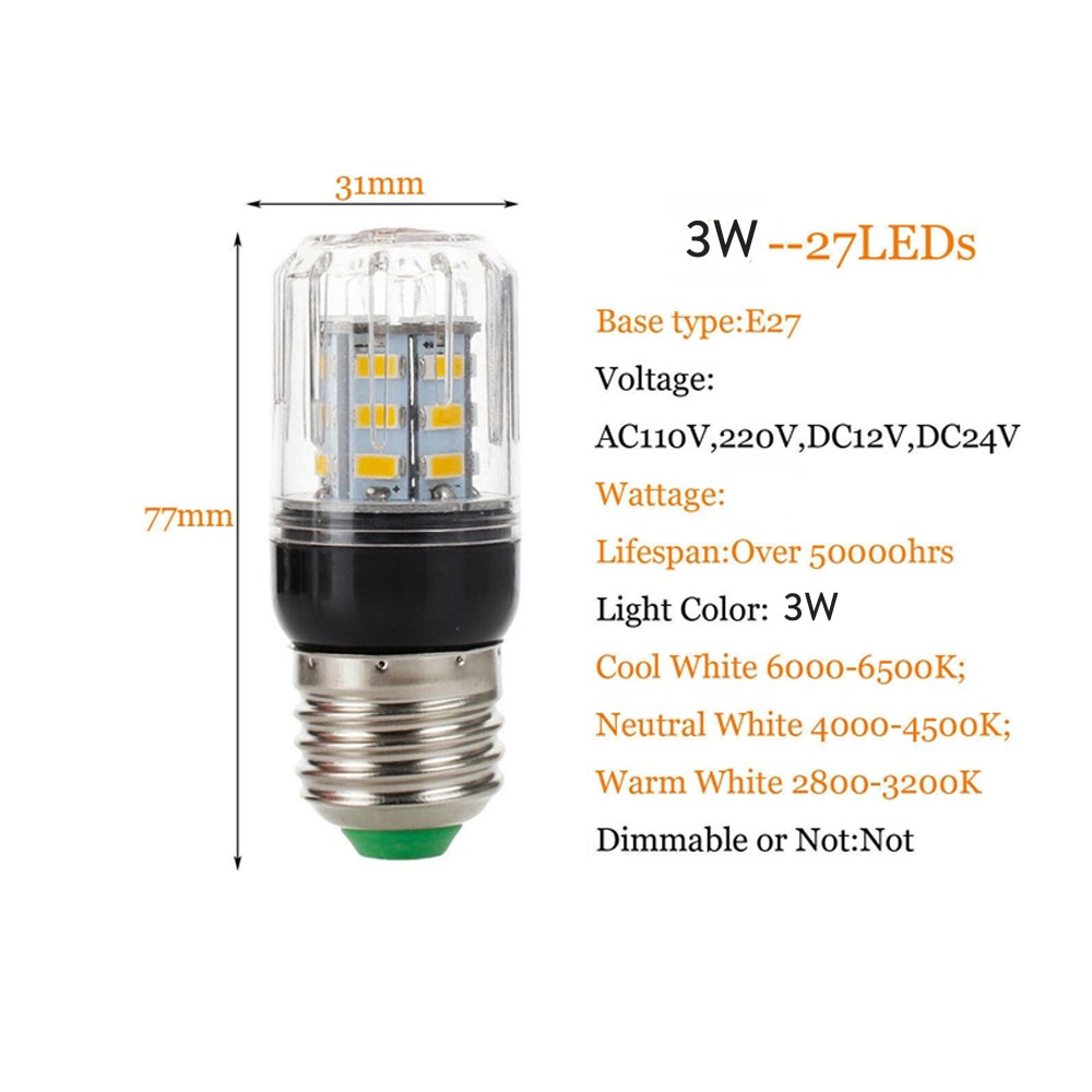 Ampoules LED épis de maïs E27 E14, 27 diodes, 3W SMD5730 E12 E26, lampe LED 110V 220V 12V 24V, lumière blanche froide/chaude/neutre pour la décoration de la maison