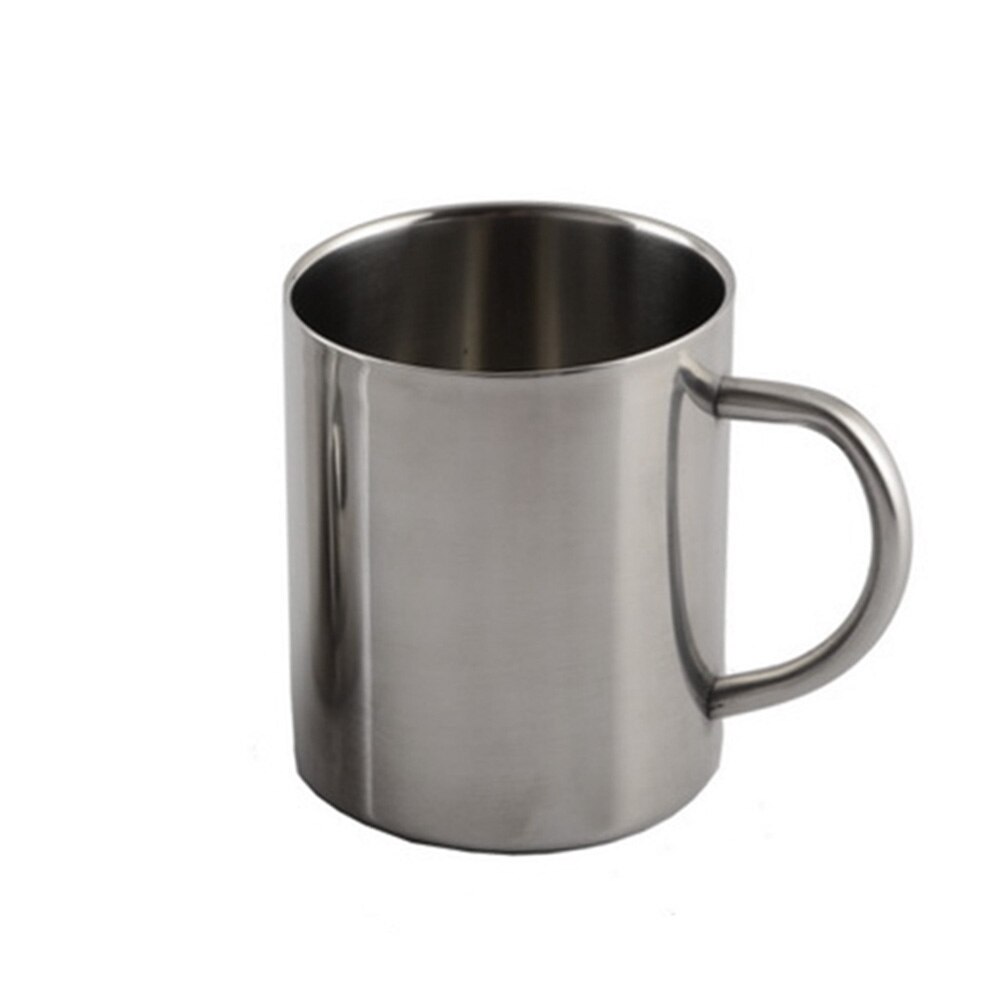 1pc Comfortabele handvat Zilver Dubbele Muur Roestvrij Staal Draagbare Mok Tumbler Thee Cup voor Reizen 220ml 300ml 400ml
