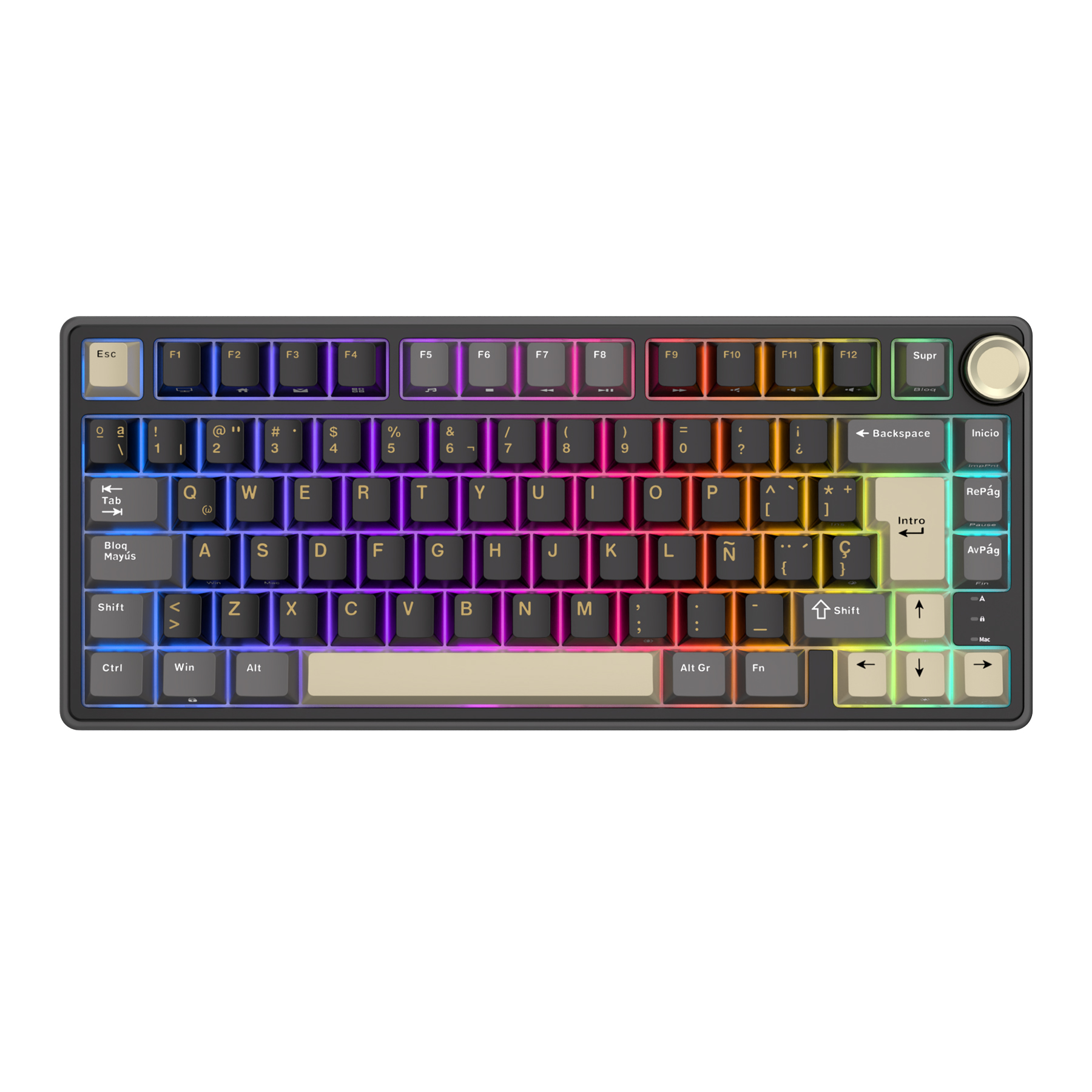 Royal Kludge RK R75 clavier de jeu filaire 80 touches 80% joint rvb rétro-éclairé clavier mécanique remplaçable à avec capuchons de touches MDA PBT: MARRON / Interrupteur bleu