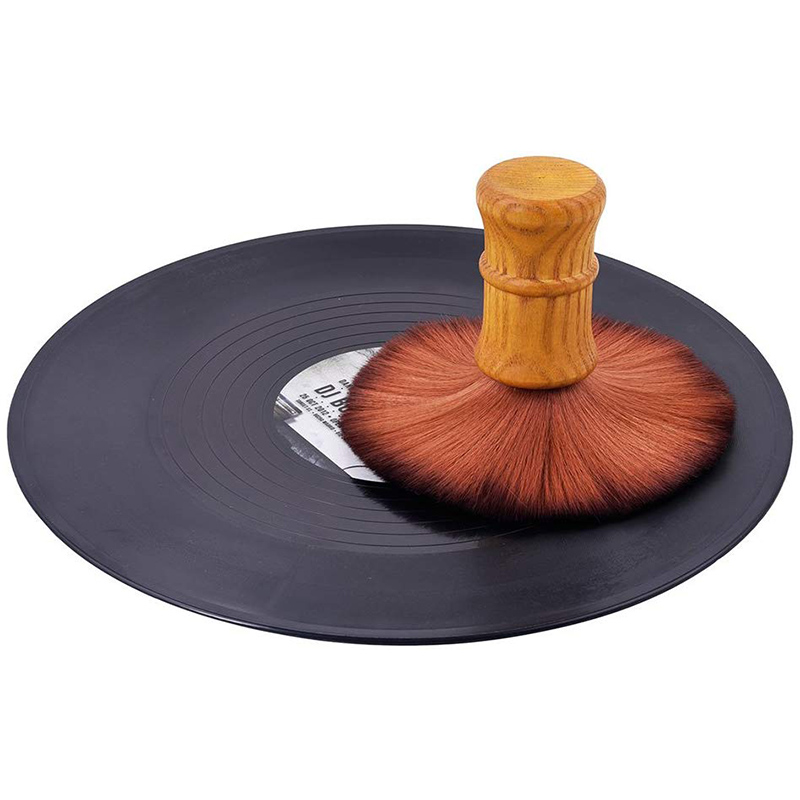 Record Player Brush - Anti-Static Cleaner for LP Vinyl - Wood Handle - USB Output