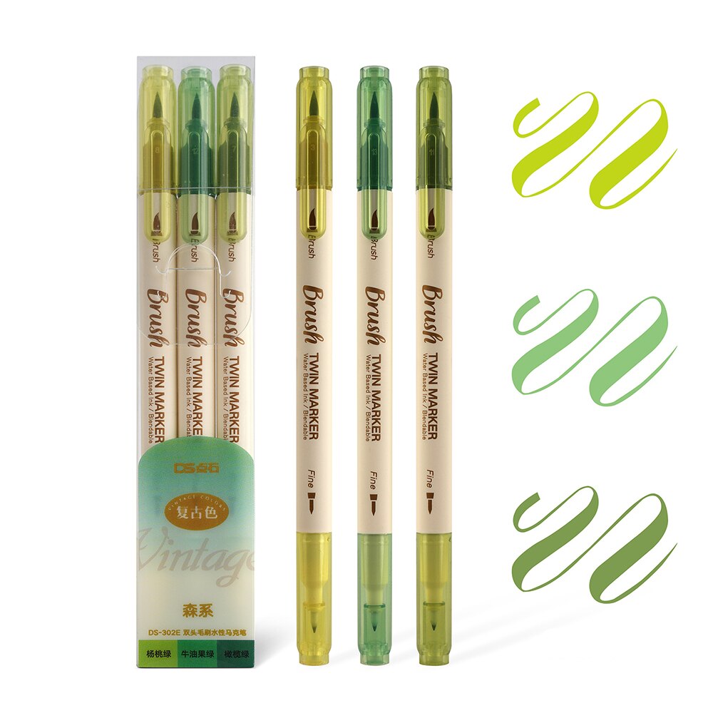 Kolor mazak zestaw pędzelków dwustronnie cienka wkładka woda tusz Blendable akwarela farba rysunek szkoła: zielony zestaw