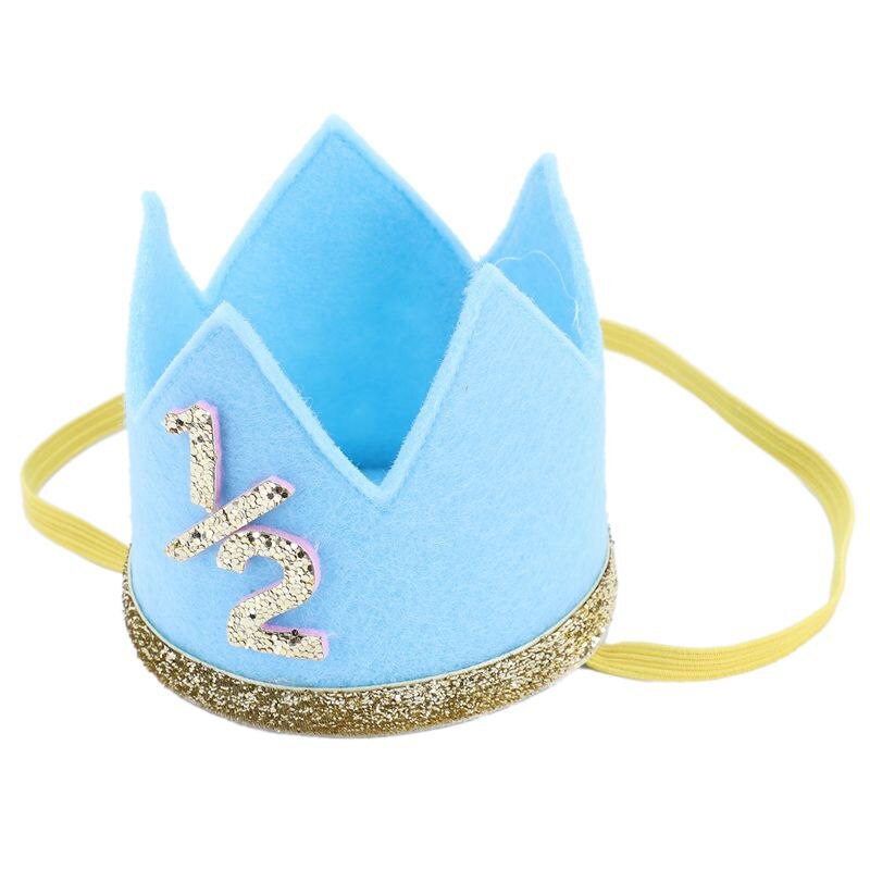 Newborn Infant Toddler Baby Girl Boy Half 1/2 First Second Third Birthday Crown Party Cake Smash Headband Hair Accessories blue