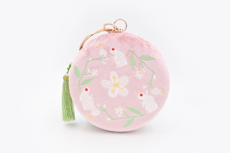 Angelatracy 2018 Del Fiore Del Ricamo Floreale affrescare Struttura in Metallo Animali Fatti A Mano Della signora Della Nappa Da Polso Sacchetto di Spalla Crossbody Circolare: circolare borsa rosa