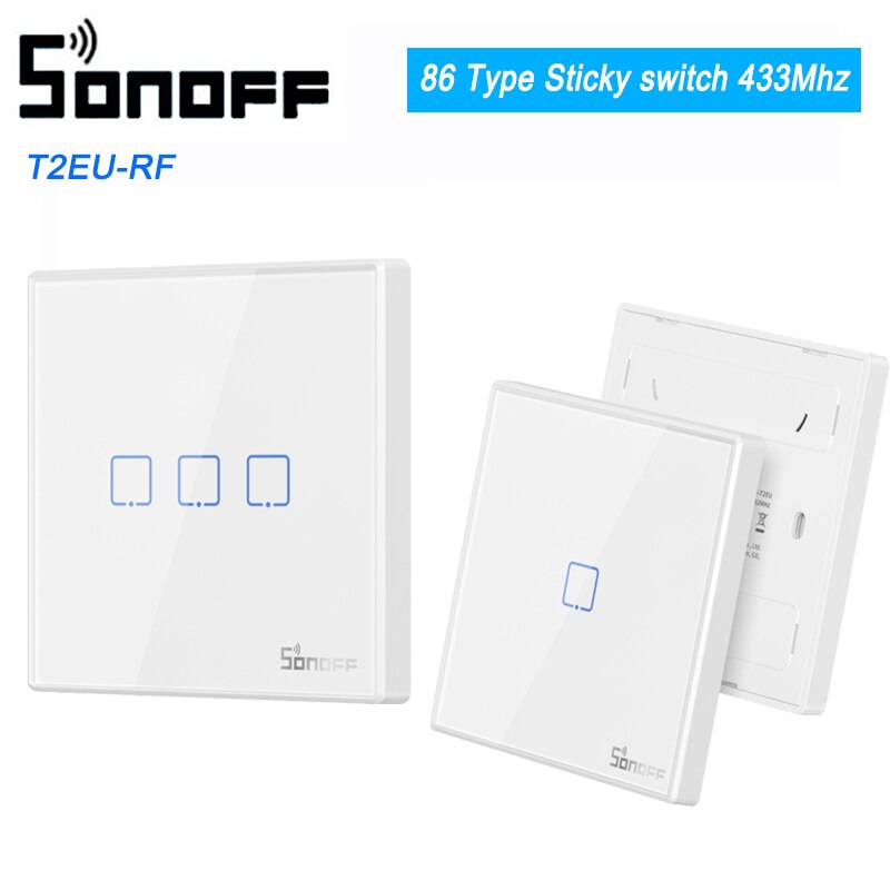 SONOFF T2EU-RF 86 Type Wall Panel Sticky Wall Switch Remote Controller 433MHz RF Smart Home Remote Control With 1/2/3 Gang
