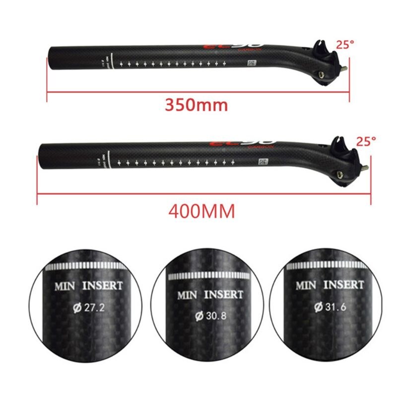 Tija de sillín ultraligera de fibra de carbono para bicicleta de montaña o carretera