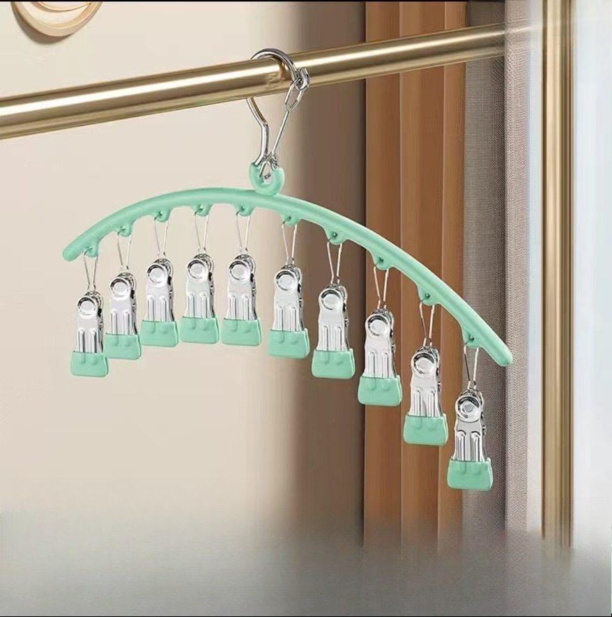 Stojak na skarpety ze stali nierdzewnej, wiatroodporny stojak na skarpety z wieloma klipsami, bezszwowy, wielofunkcyjny wieszak na ubrania robić użytku domowego na balkon: zgniły zielony