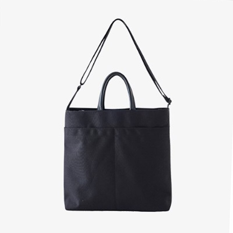 Eenvoudige Canvas Tassen Vrouwen Schuin Tas Vrouwen Solid-Kleur Zachte Geconfronteerd Handtassen Grote Capaciteit Tote tas: Black