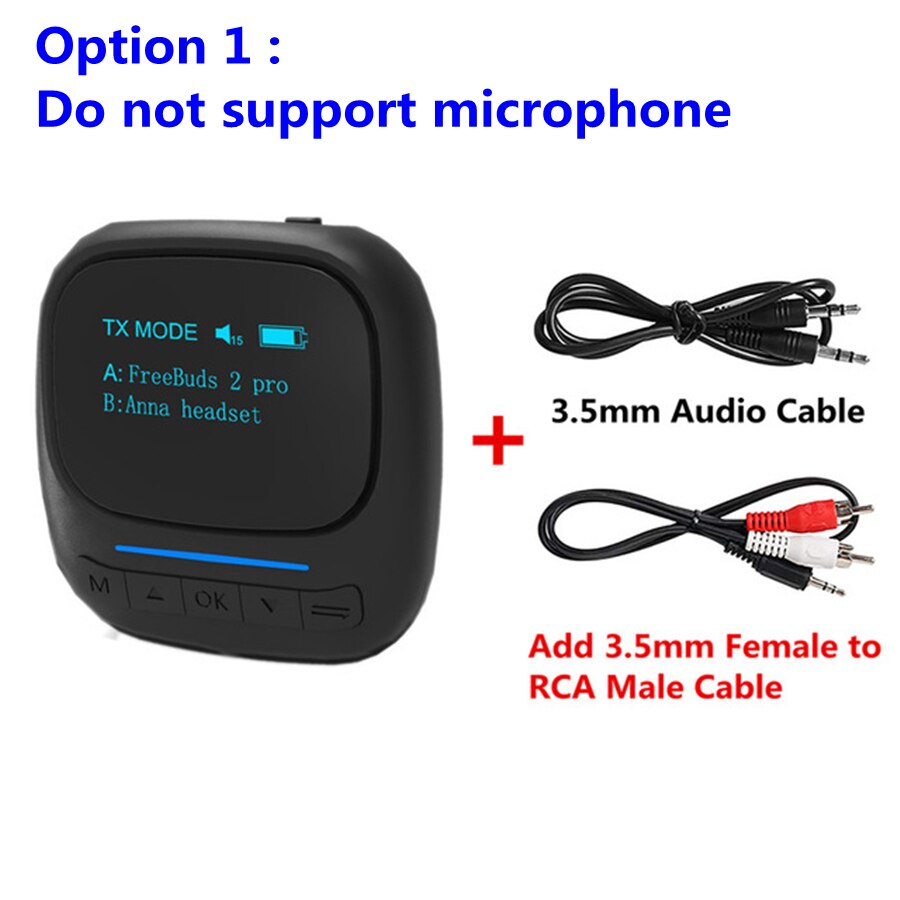 Aptx LL AAC – transmetteur récepteur Audio, Bluetooth 5.0, avec écran OLED, adaptateur sans fil, Jack AUX 3.5mm, pour télévision, voiture, haut-parleur, PC: option 1 with RCA
