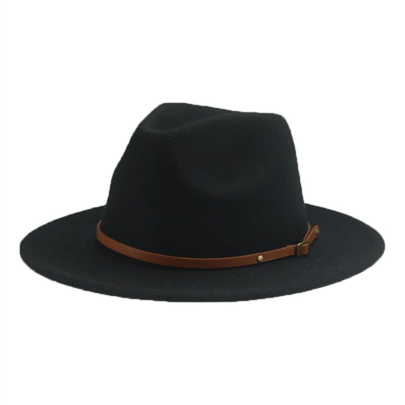 Hat Fedoras Women Winter Hats Felted Caps Hats for Men Solid Belt Casual Wedding Church Wide Brim Fedora Chapeau Femme Bonnet: black / 52-54cm(kids)