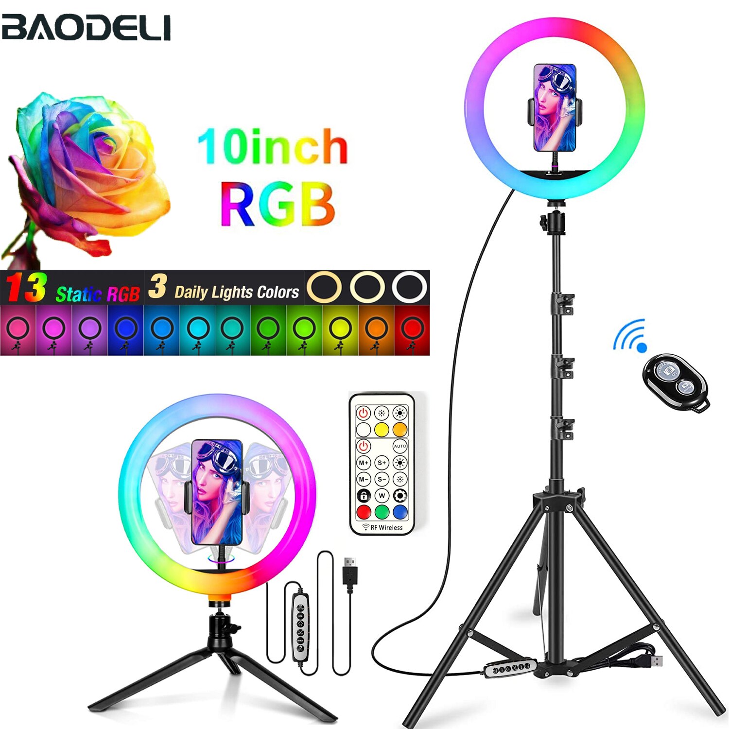 10in RGB LED Farbe Selfie Ring Licht Fotografie RingLight Stativ Telefon Ständer Halter Kreis Füllen Licht Lampe Trepied Make-Up